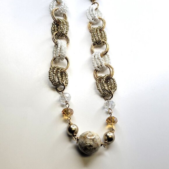 Gold Beads and White Pearls Long Necklace - Picture 2 of 16